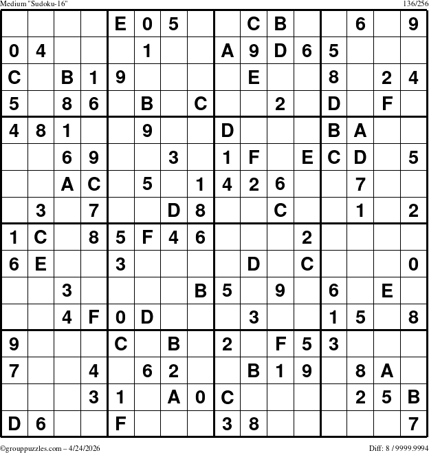 The grouppuzzles.com Medium Sudoku-16 puzzle for Friday April 24, 2026