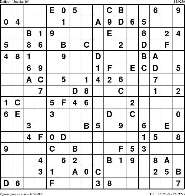 The grouppuzzles.com Difficult Sudoku-16 puzzle for Friday April 24, 2026