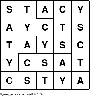 The grouppuzzles.com Answer grid for the Stacy puzzle for Monday June 17, 2024