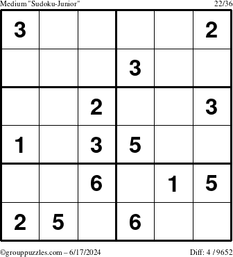 The grouppuzzles.com Medium Sudoku-Junior puzzle for Monday June 17, 2024