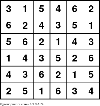 The grouppuzzles.com Answer grid for the Sudoku-Junior puzzle for Monday June 17, 2024