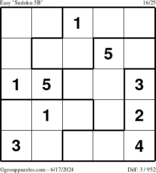 The grouppuzzles.com Easy Sudoku-5B puzzle for Monday June 17, 2024