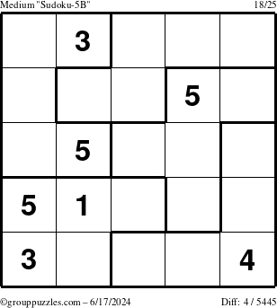 The grouppuzzles.com Medium Sudoku-5B puzzle for Monday June 17, 2024