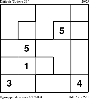 The grouppuzzles.com Difficult Sudoku-5B puzzle for Monday June 17, 2024