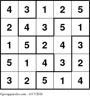 The grouppuzzles.com Answer grid for the Sudoku-5B puzzle for Monday June 17, 2024