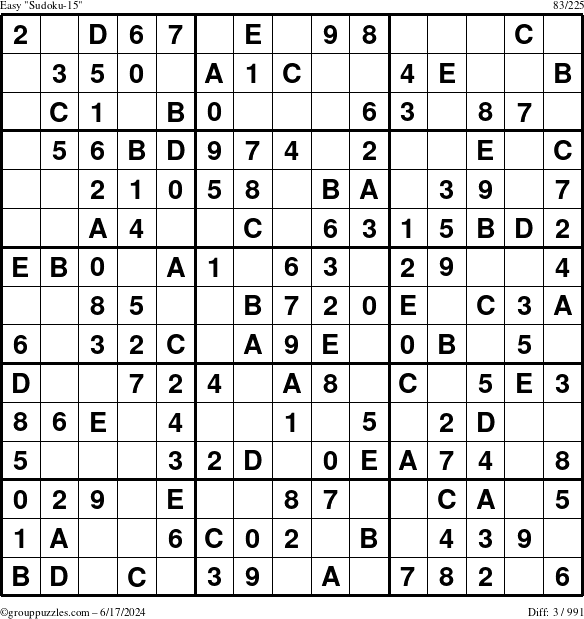 The grouppuzzles.com Easy Sudoku-15 puzzle for Monday June 17, 2024