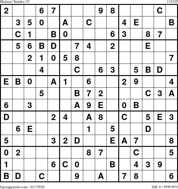 The grouppuzzles.com Medium Sudoku-15 puzzle for Monday June 17, 2024