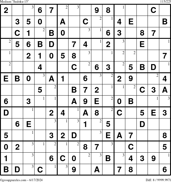 The grouppuzzles.com Medium Sudoku-15 puzzle for Monday June 17, 2024 with the first 3 steps marked