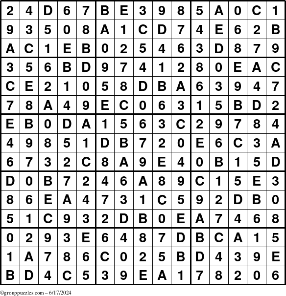 The grouppuzzles.com Answer grid for the Sudoku-15 puzzle for Monday June 17, 2024