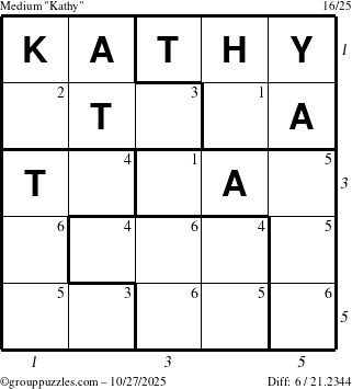 The grouppuzzles.com Medium Kathy puzzle for Monday October 27, 2025, suitable for printing, with all 6 steps marked