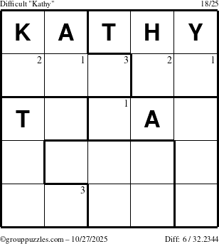 The grouppuzzles.com Difficult Kathy puzzle for Monday October 27, 2025 with the first 3 steps marked