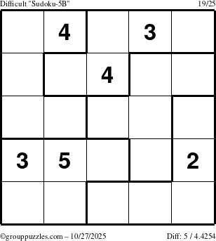 The grouppuzzles.com Difficult Sudoku-5B puzzle for Monday October 27, 2025