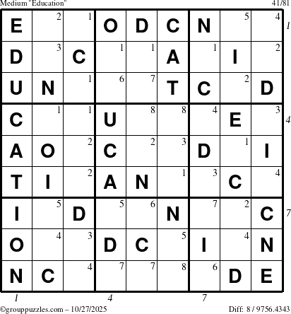 The grouppuzzles.com Medium Education-c1 puzzle for Monday October 27, 2025 with all 8 steps marked