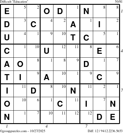 The grouppuzzles.com Difficult Education-c1 puzzle for Monday October 27, 2025 with all 12 steps marked