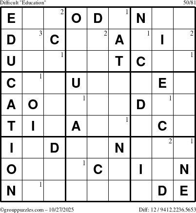 The grouppuzzles.com Difficult Education-c1 puzzle for Monday October 27, 2025 with the first 3 steps marked