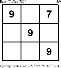 The grouppuzzles.com Easy TicTac-789 puzzle for Thursday May 22, 2025