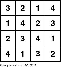 The grouppuzzles.com Answer grid for the Sudoku-4 puzzle for Thursday May 22, 2025