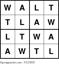 The grouppuzzles.com Answer grid for the Walt puzzle for Thursday May 22, 2025