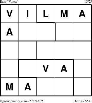 The grouppuzzles.com Easy Vilma puzzle for Thursday May 22, 2025