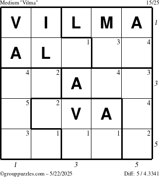 The grouppuzzles.com Medium Vilma puzzle for Thursday May 22, 2025 with all 5 steps marked