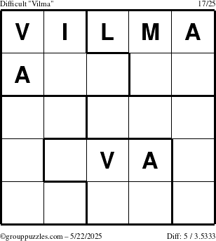 The grouppuzzles.com Difficult Vilma puzzle for Thursday May 22, 2025