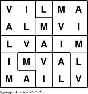 The grouppuzzles.com Answer grid for the Vilma puzzle for Thursday May 22, 2025