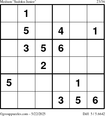 The grouppuzzles.com Medium Sudoku-Junior puzzle for Thursday May 22, 2025