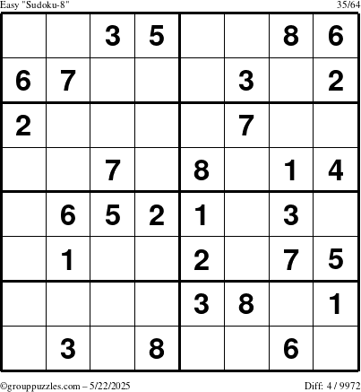 The grouppuzzles.com Easy Sudoku-8 puzzle for Thursday May 22, 2025