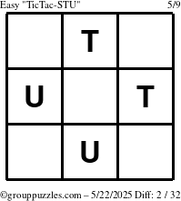The grouppuzzles.com Easy TicTac-STU puzzle for Thursday May 22, 2025