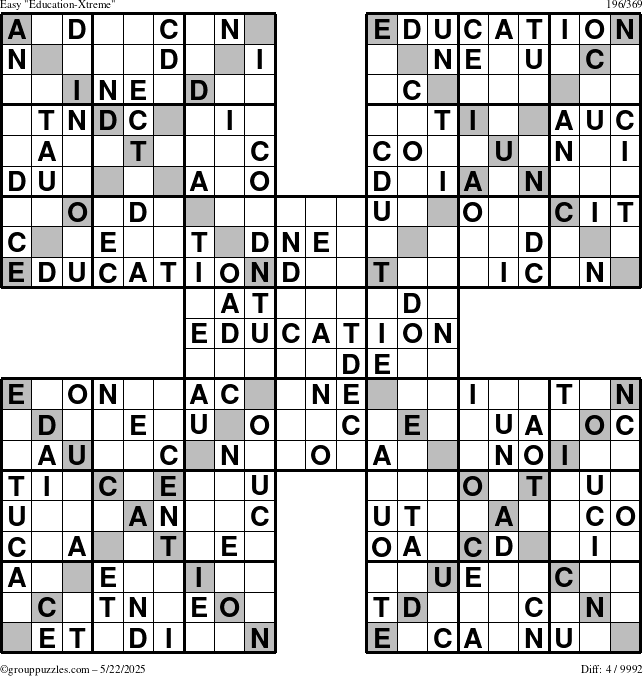 The grouppuzzles.com Easy Education-Xtreme puzzle for Thursday May 22, 2025