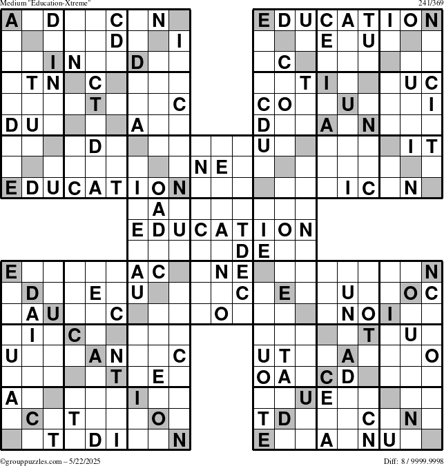 The grouppuzzles.com Medium Education-Xtreme puzzle for Thursday May 22, 2025
