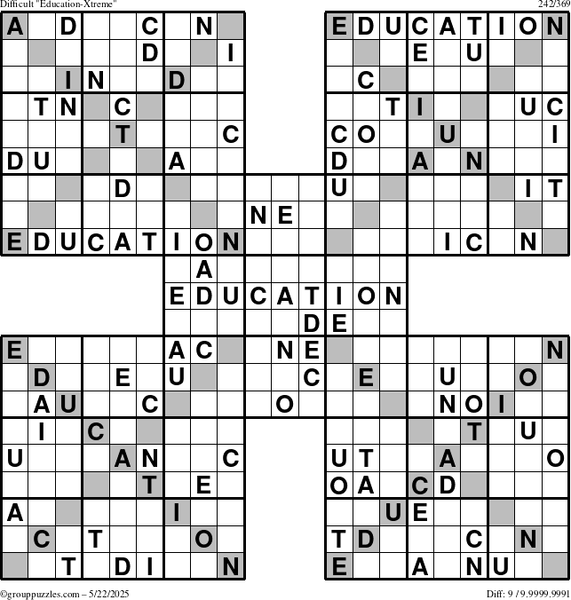 The grouppuzzles.com Difficult Education-Xtreme puzzle for Thursday May 22, 2025