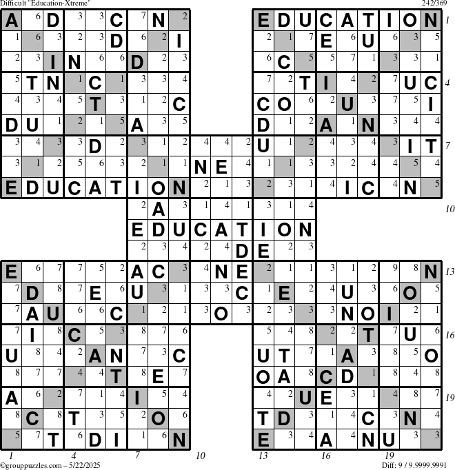 The grouppuzzles.com Difficult Education-Xtreme puzzle for Thursday May 22, 2025 with all 9 steps marked
