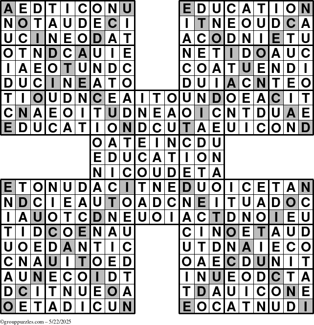The grouppuzzles.com Answer grid for the Education-Xtreme puzzle for Thursday May 22, 2025