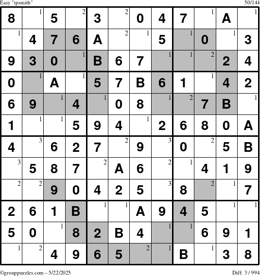 The grouppuzzles.com Easy tpsmith puzzle for Thursday May 22, 2025 with the first 3 steps marked