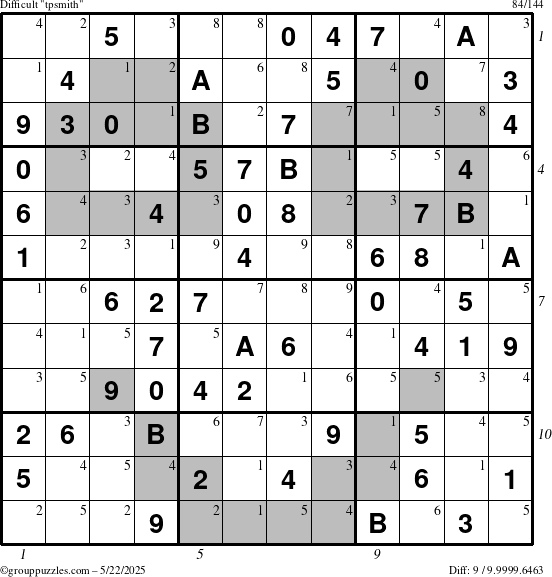 The grouppuzzles.com Difficult tpsmith puzzle for Thursday May 22, 2025 with all 9 steps marked