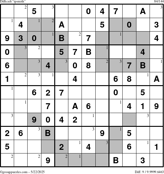 The grouppuzzles.com Difficult tpsmith puzzle for Thursday May 22, 2025 with the first 3 steps marked