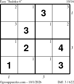 The grouppuzzles.com Easy Sudoku-4 puzzle for Thursday October 1, 2026 with all 3 steps marked