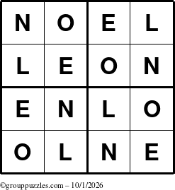 The grouppuzzles.com Answer grid for the Noel puzzle for Thursday October 1, 2026