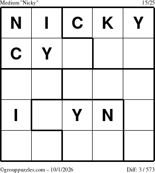 The grouppuzzles.com Medium Nicky puzzle for Thursday October 1, 2026