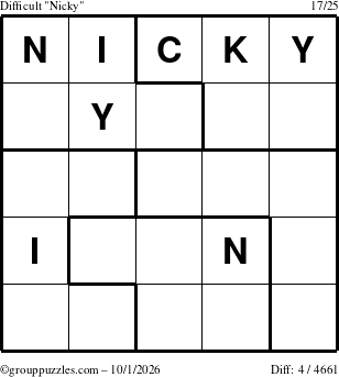The grouppuzzles.com Difficult Nicky puzzle for Thursday October 1, 2026