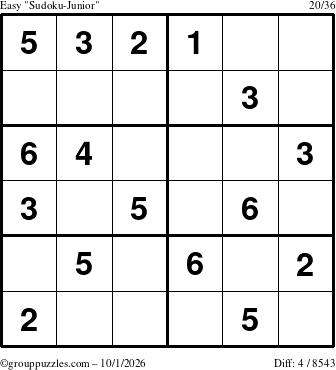 The grouppuzzles.com Easy Sudoku-Junior puzzle for Thursday October 1, 2026