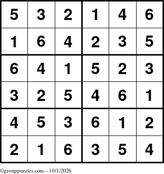 The grouppuzzles.com Answer grid for the Sudoku-Junior puzzle for Thursday October 1, 2026