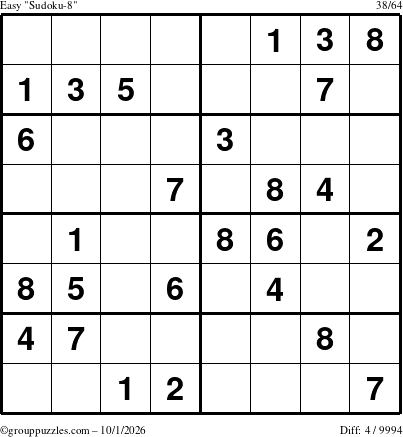 The grouppuzzles.com Easy Sudoku-8 puzzle for Thursday October 1, 2026