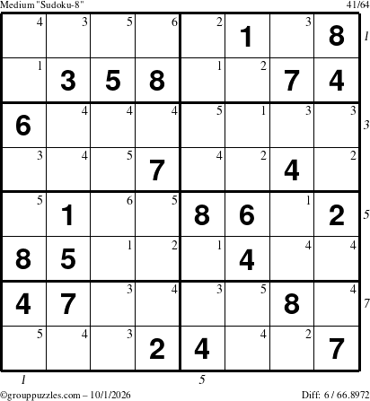 The grouppuzzles.com Medium Sudoku-8 puzzle for Thursday October 1, 2026 with all 6 steps marked