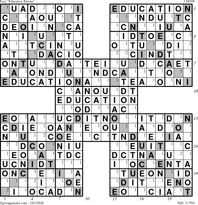 The grouppuzzles.com Easy Education-Xtreme puzzle for Thursday October 1, 2026, suitable for printing, with all 3 steps marked