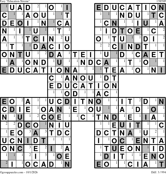 The grouppuzzles.com Easy Education-Xtreme puzzle for Thursday October 1, 2026 with the first 3 steps marked