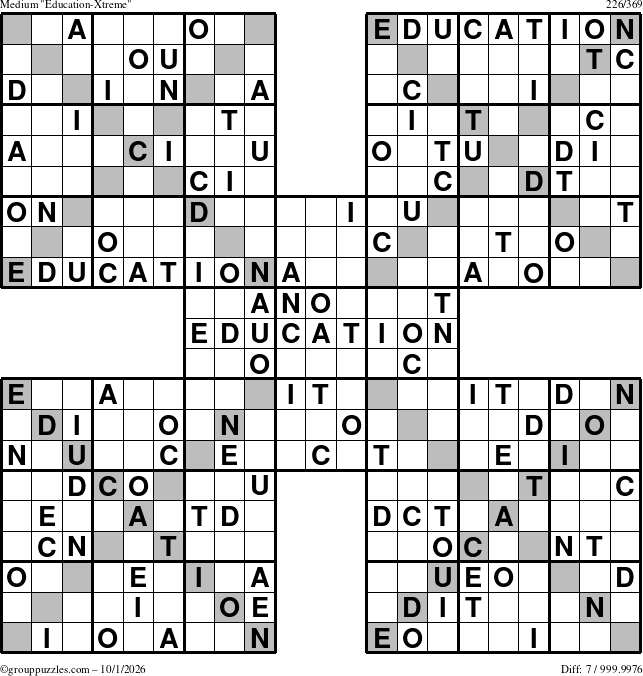 The grouppuzzles.com Medium Education-Xtreme puzzle for Thursday October 1, 2026