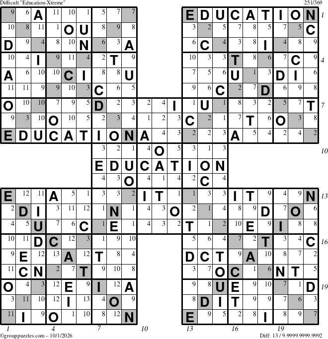 The grouppuzzles.com Difficult Education-Xtreme puzzle for Thursday October 1, 2026 with all 13 steps marked