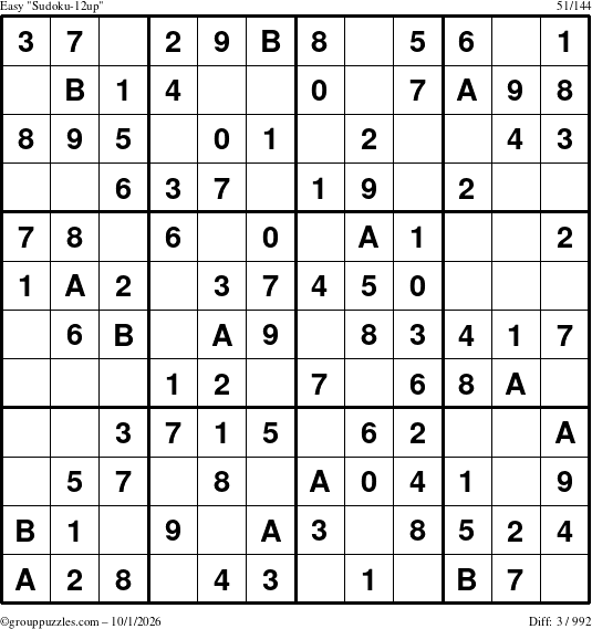 The grouppuzzles.com Easy Sudoku-12up puzzle for Thursday October 1, 2026